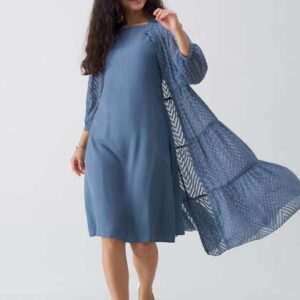 aask chevron printed band collar puff sleeve tiere