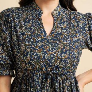azira floral printed mandarin collar pure cotton f