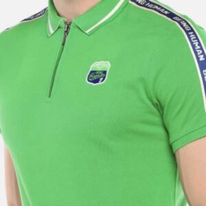 being human clothing men green solid polo collar t