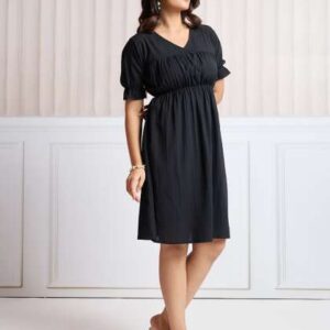 clothing closet women puff sleeve fit flare dres