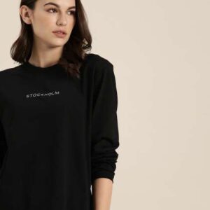 dillinger women black varsity printed round neck o