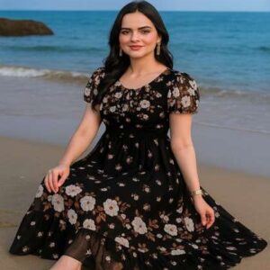 miss clothing women floral printed puff sleeve lay