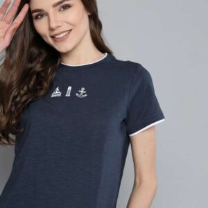 mast harbour women navy blue pure cotton solid ro