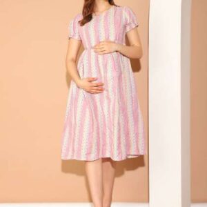 moms maternity women striped maternity fit flare
