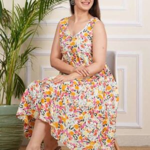 pimu women printed tiered fit and flare dress