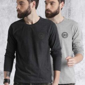 roadster men pack of 2 slim fit pure cotton tshirt