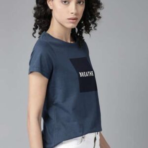 roadster women navy blue pure cotton printed round