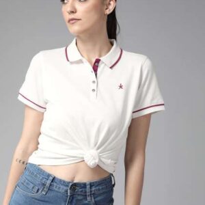 roadster women off white polo collar tshirt