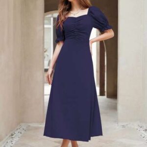 sugathari women puff sleeve aline midi dress