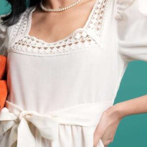 tokyo talkies white puff sleeves aline midi dress