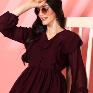 aayu women ruffled fit flare midi dress
