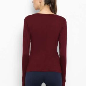 appulse women maroon solid boat neck slim fit spor
